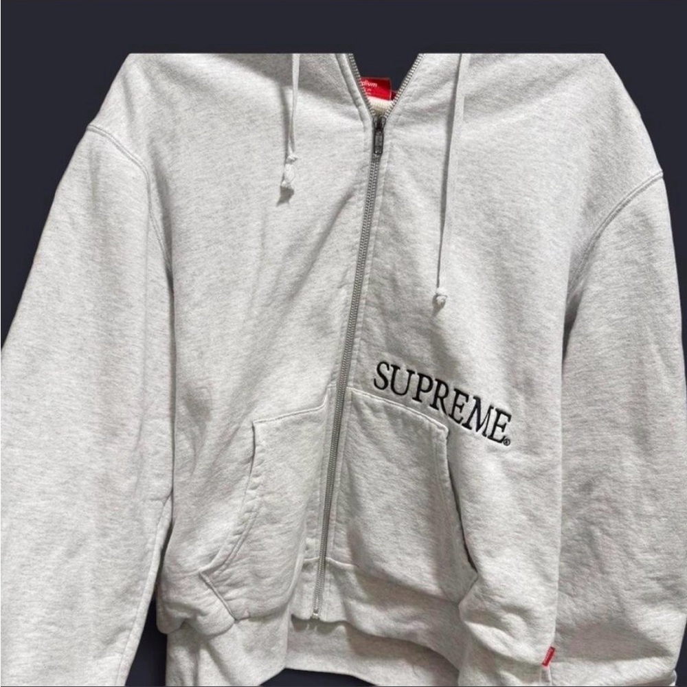 SEND OFFERS - Supreme Light Heather Grey Zip Hoodie with Cream Thermal lining